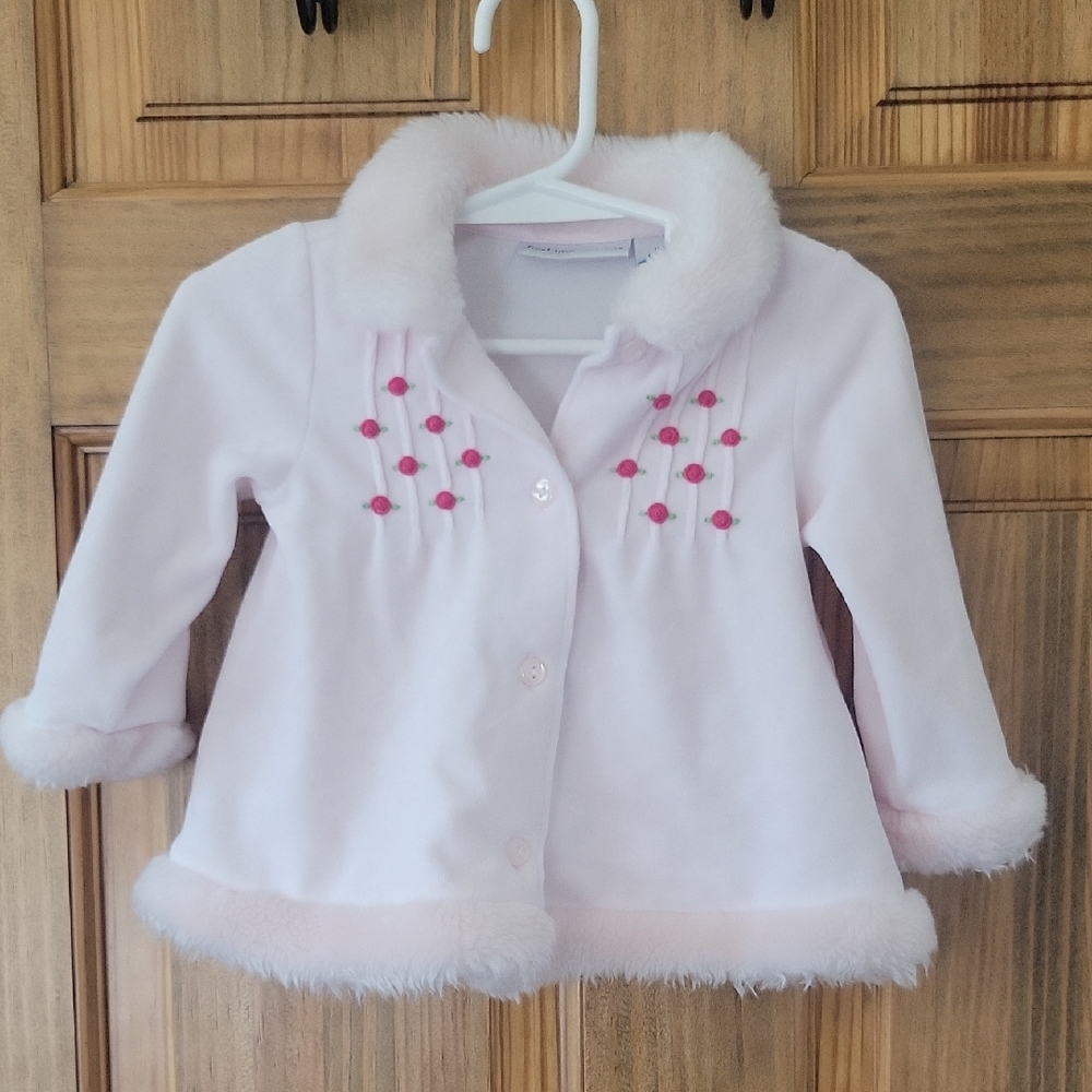 First Impressions Light Pink Pea Coat with Floral Accents